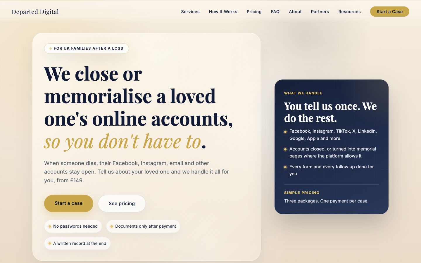Homepage of the Departed Digital website