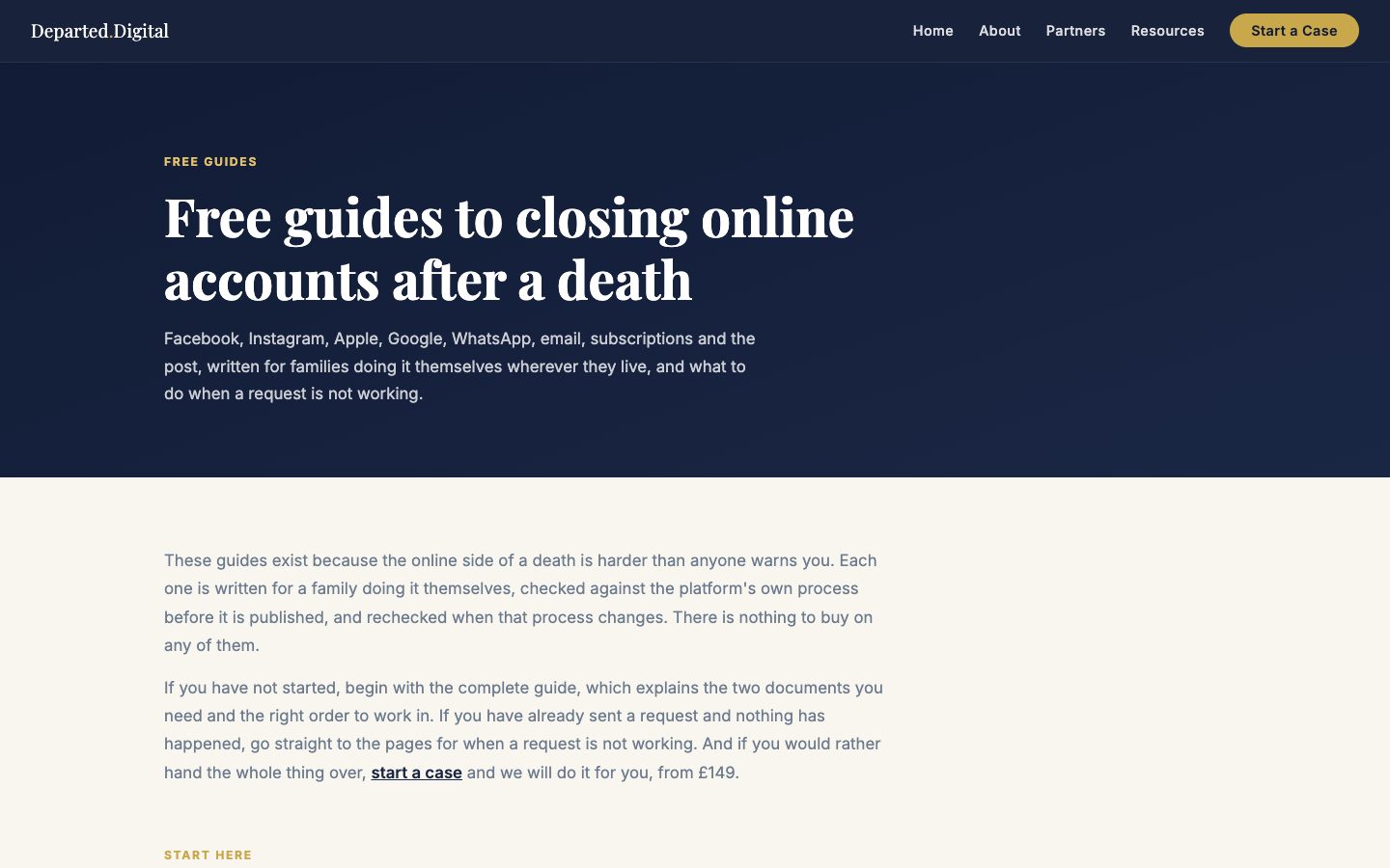 The free guides page of the Departed Digital website