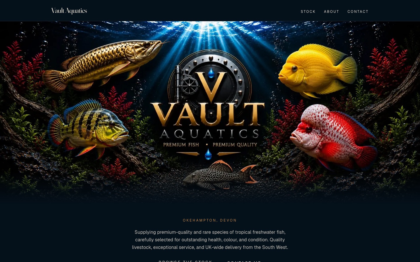 Homepage of the Vault Aquatics website